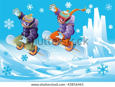 Cartoon Snowboarder Girl. stock vector : Snowboarding