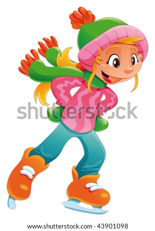 stock vector : Young ice skater girl. Funny cartoon and vector character.