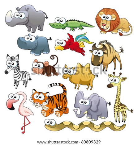 Images Funny Animals on Stock Vector   Savannah Animal Family  Funny Cartoon And Vector