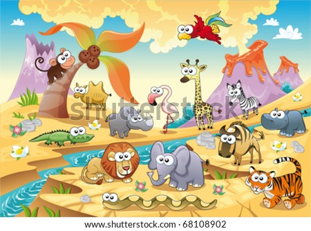 Funny African Images on Savannah Animal Family With Background  Funny Cartoon And Vector