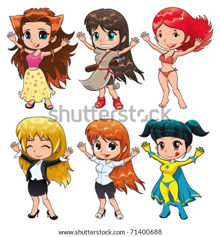 Female Cartoon Characters Costumes. stock vector : Costumes for