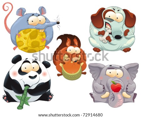 Funny Elephant Pictures on Group Of Funny Animals With Food  Cartoon And Vector Isolated