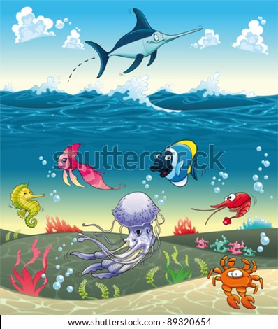  Fish   on Under The Sea With Fish And Other Animals  Funny Cartoon And Vector