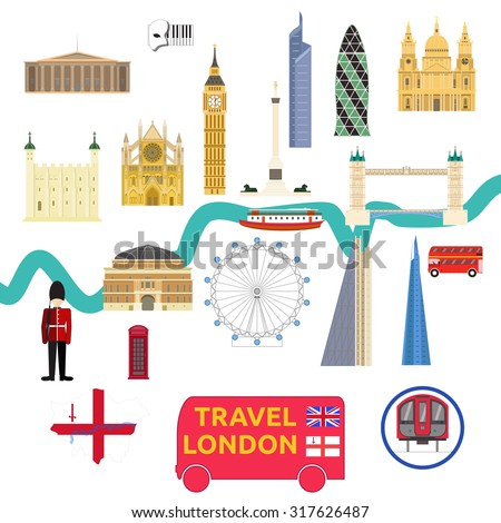 Map of London Attraction Landmark.bridge, big ben, museum, bus, opera, pinnacle, royal albert, St Paul\'s, The Shard, the gherkin, tower of london, Trafalgar Square, westminster