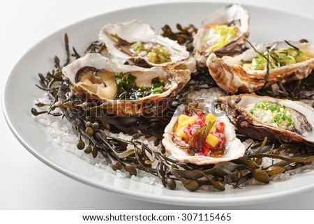 Fine dinning oysters plate in modern style
