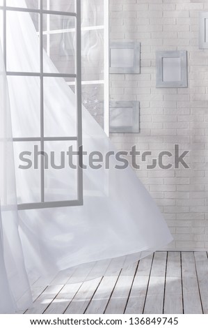 Room With An Open Window And A Light Breeze On A Sunny Day