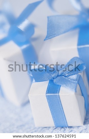 Boxes with gifts on a blue background