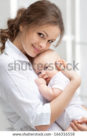 Portrait of happy mother and baby