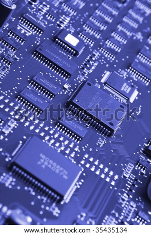 Close-up of the electronic system board, motherboard