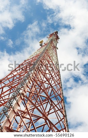 Tower of cellular communication on a background of the blue sky
