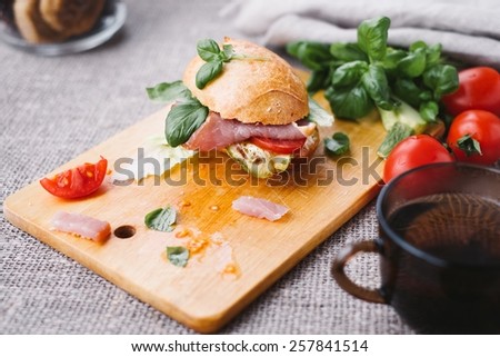 Delicious Fresh Sandwich With Hot Tea