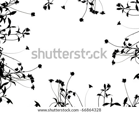 Grass and flower silhouettes background