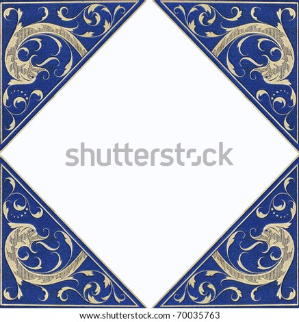 blue and gold pattern frame - arabian style decorative background isolated on white