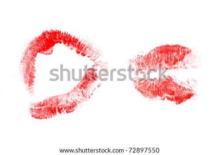 red lipstick kiss. stock photo : red lipstick kiss prints isolated on white