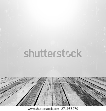 old wooden floor platform on Water drops  blurred ,background