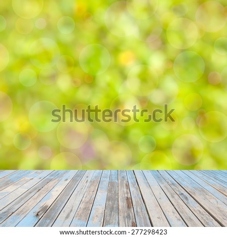 old wooden floor platform on green leaf  nature  background