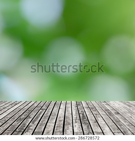 old wooden floor platform on view, nature background
