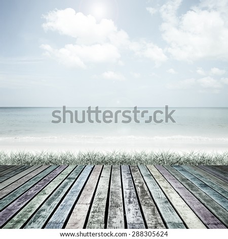 old wooden floor platform on view,vintage  nature background