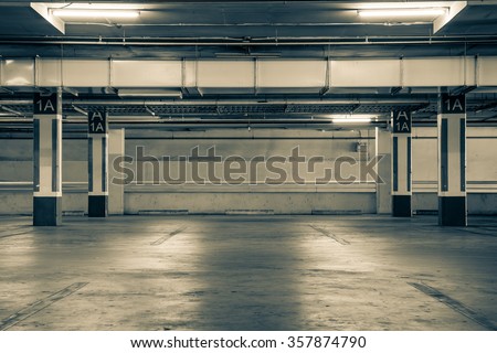 Parking garag interior, industrial building,Empty underground parking background