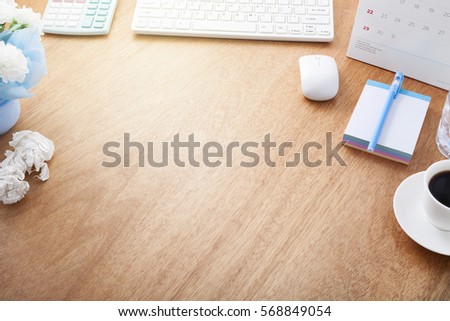 Office desk wood table of Business workplace and business objects