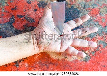 Bleeding hands, because the knife