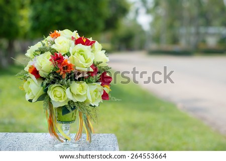 Bright colorful bouquet of garden and wild natural flowers, selective focus