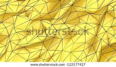 Background of yellow gold and black polygons, abstract shapes, mesh.