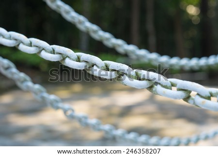 The blurry big chains are exposed to the sun and the rain for a long time.