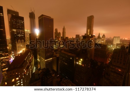 Lower Manhattan following Power Outage as a result of Hurricane Sandy.