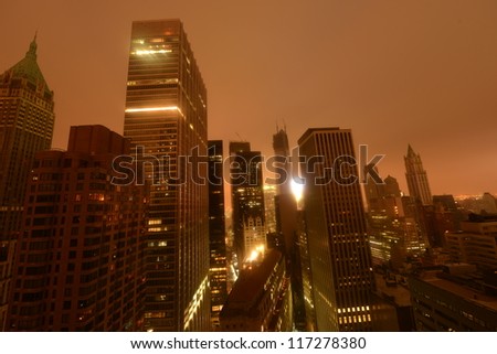 Lower Manhattan following Power Outage as a result of Hurricane Sandy.