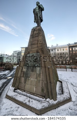 Jon Sigurdsson Monument in the center of Reykjavik, Iceland. Leader of the 19th century independence movement in Iceland.