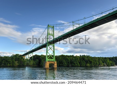 The Thousand Islands Bridge. An international bridge system constructed in 1937 over the Saint Lawrence River connecting northern New York in the United States with southeastern Ontario in Canada.