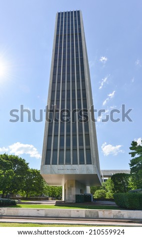 ALBANY, NEW YORK - JULY 6, 2014: Agency Building 1 of Empire State Plaza, a complex of several state government buildings in downtown Albany, New York.