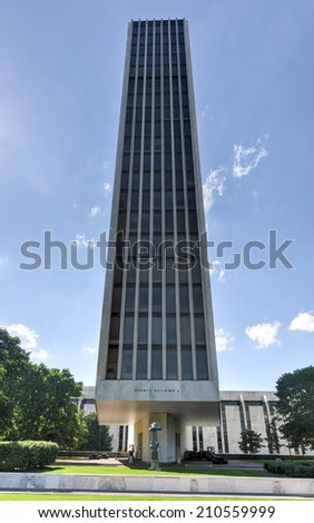 ALBANY, NEW YORK - JULY 6, 2014: Agency Building 2 of Empire State Plaza, a complex of several state government buildings in downtown Albany, New York.