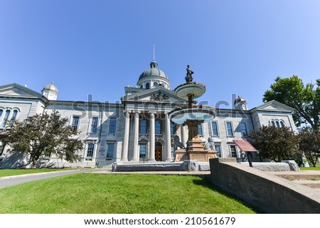 KINGSTON, ONTARIO - JULY 5, 2014: Frontenac County Court House in Kingston, Ontario, Canada.The Neoclassical building is the Courthouse for Frontenac County, Ontario.