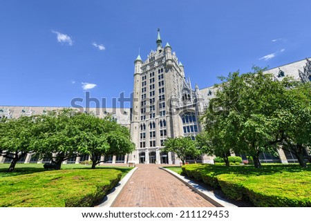 The SUNY System Administration Building, formerly the Delaware & Hudson Railroad Building. A public office building located at the intersection of Broadway & State Street in downtown Albany, New York.