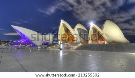 SYDNEY, AUSTRALIA - JULY 28, 2012: The iconic Sydney Opera House at night in Sydney, Australia.