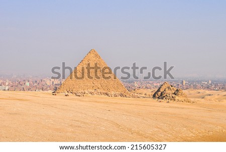 Egyptian Pyramids of the Giza Plateau in Cairo.