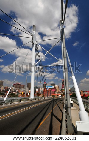 JOHANNESBURG, SOUTH AFRICA - MARCH 26, 2012: Nelson Mandela Bridge. The 284 meter long Nelson Mandela Bridge connecting Newtown, which was opened by Nelson Mandela himself.