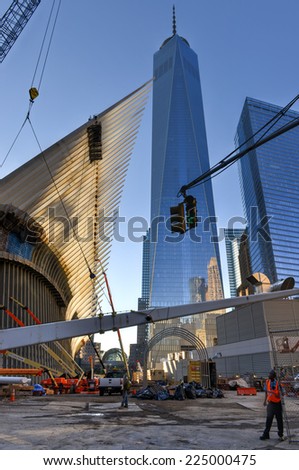 NEW YORK, NEW YORK - SEPTEMBER 27, 2014: World Trade Center Construction in Downtown Manhattan.