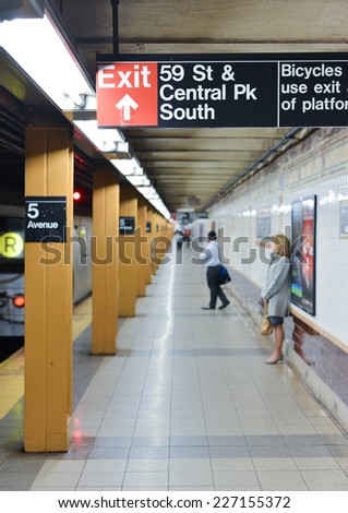 NEW YORK, NEW YORK - OCTOBER 27, 2014: Fifth Avenue Subway Station, New York.