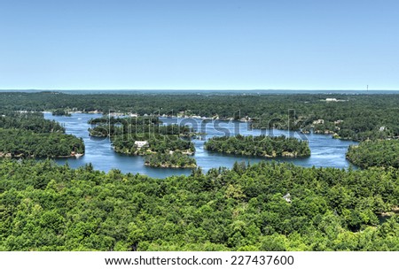 THOUSAND ISLANDS, ONTARIO - JULY 5, 2014: The Thousand Islands Region as seen from the Skydeck.