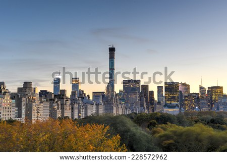 NEW YORK, NEW YORK - NOVEMBER 2, 2014: Aerial View of Central Park in the autumn, New York City.