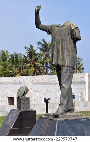 ACCRA, GHANA - FEBRUARY 23, 2012: The original statue of Dr. Kwame Nkrumah which stood in front of parliament house, which was vandalized as part of the 1966 coup d\'etat.