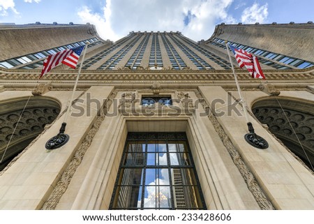 NEW YORK, NEW YORK - AUGUST 17, 2013: The Helmsley Building in New York, NY. The 35-story building is the tallest in the Grand Central Terminal Complex and was designated a city landmark in 1987.
