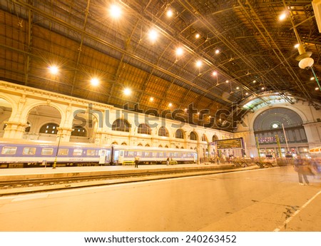 BUDAPEST, HUNGARY - DECEMBER 1, 2014: Passenger train in Budapest Keleti Railway Station, Hungary, Eastern Europe.