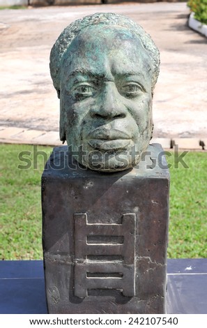 ACCRA, GHANA - FEBRUARY 23, 2012: The original statue of Dr. Kwame Nkrumah which stood in front of parliament house, which was vandalized as part of the 1966 coup d\'etat.