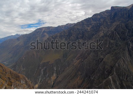 Colca Canyon, Peru, South America. The Incas built farming terraces with pond and cliff. One of the deepest canyons in the world.