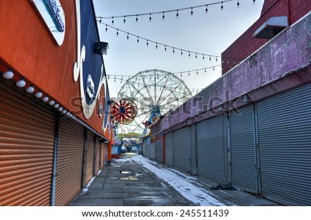 BROOKLYN, NEW YORK - JANUARY 11, 2015: Coney Island Attraction Park, during the winter.
