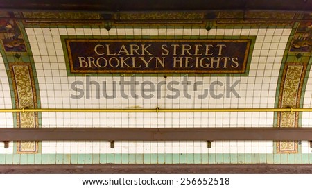 BROOKLYN, NEW YORK - FEBRUARY 22, 2015: Clark Street Station in Brooklyn Heights on the New York Subway, Metropolitan Transit Authority.